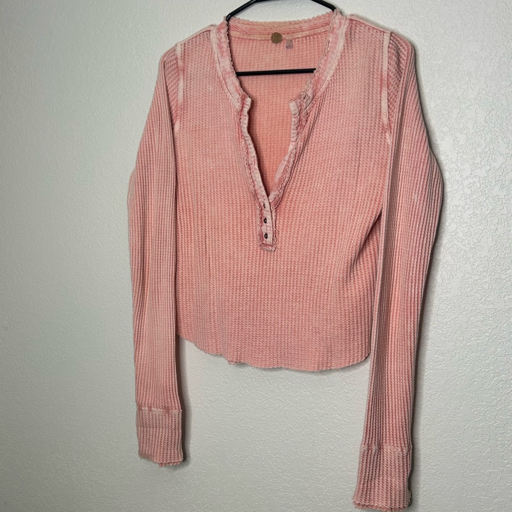 Free People One Colt Pink Ribbed Henley Thermal Top - Picture 6 of 10